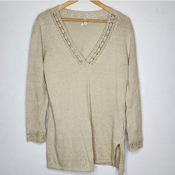 J. Jill Sweaters - J. Jill Medium M Linen Blend Women's V-Neck Knit Long Sleeve‎ Pullover Sweater